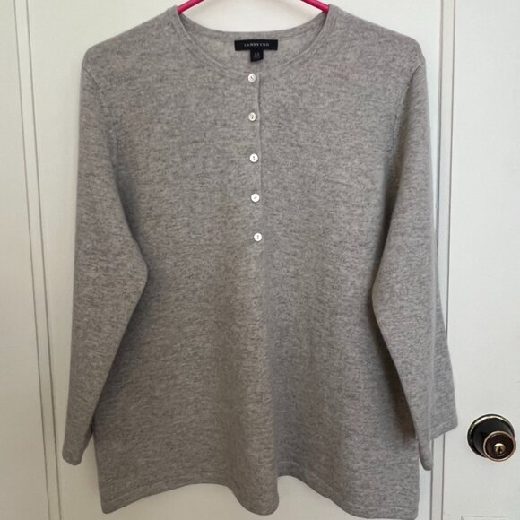 100% cashmere gray henley sweater - Lands End - Size XL - 18/20 - Picture 1 of 8